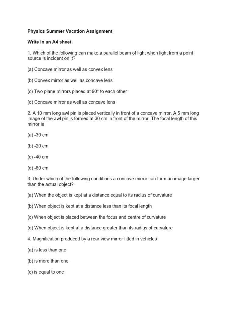 Physics Assignment: Light and Mirrors | PDF
