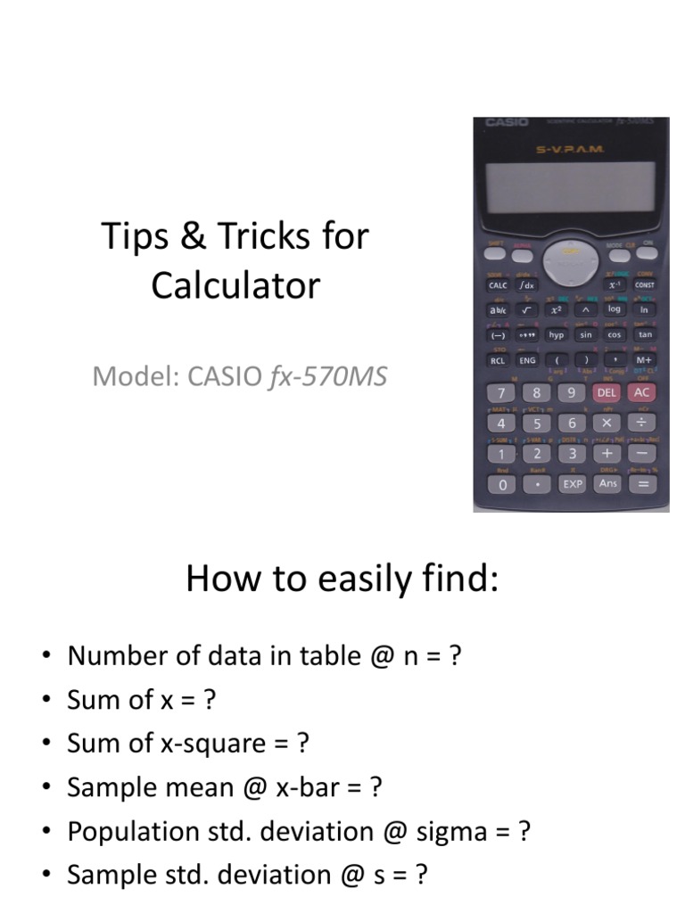 Tips And Tricks For Calculator Casio Fx 570ms Standard Deviation Statistical Analysis