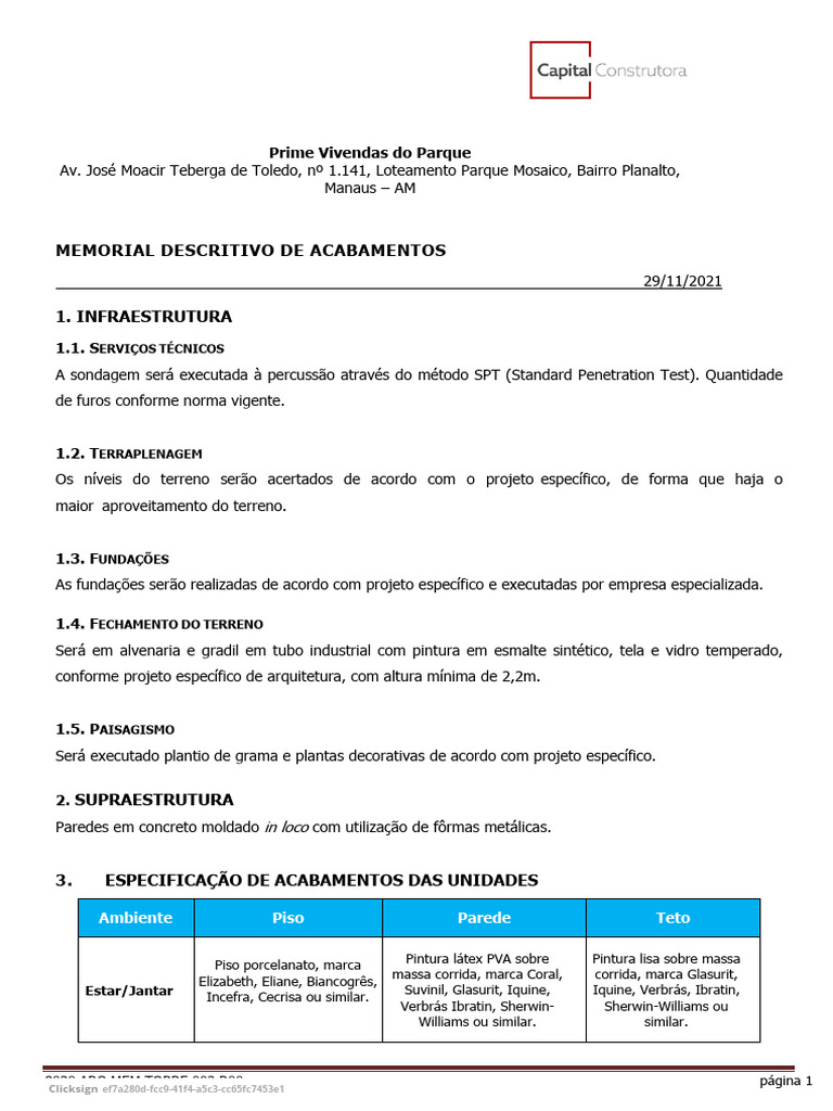 Memorial Descritivo de Acabamentos | PDF | Artes Plásticas | Materiais