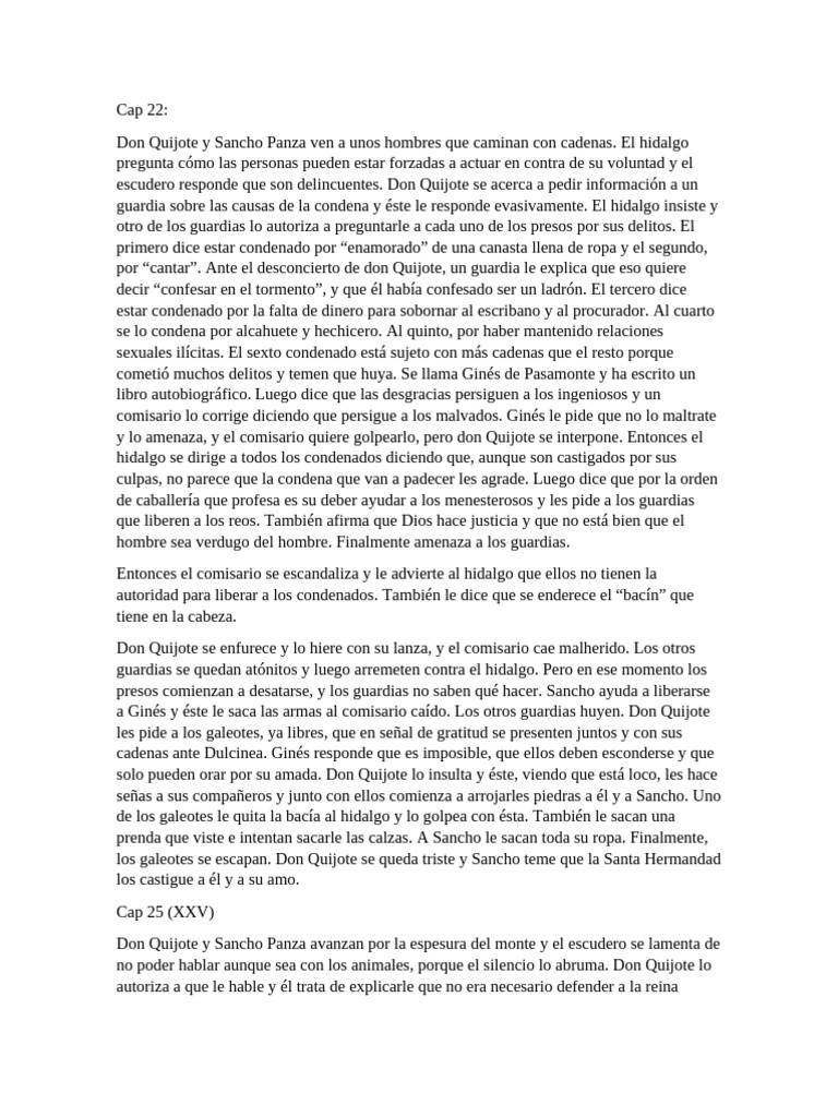Resumen del capítulo 22 de Don Quijote | PDF | Don Quijote | Novelas ...