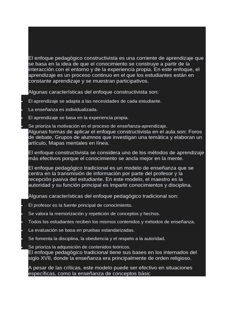 Enfoque Pedagógico Constructivista | PDF | Enseñando | Constructivismo ...