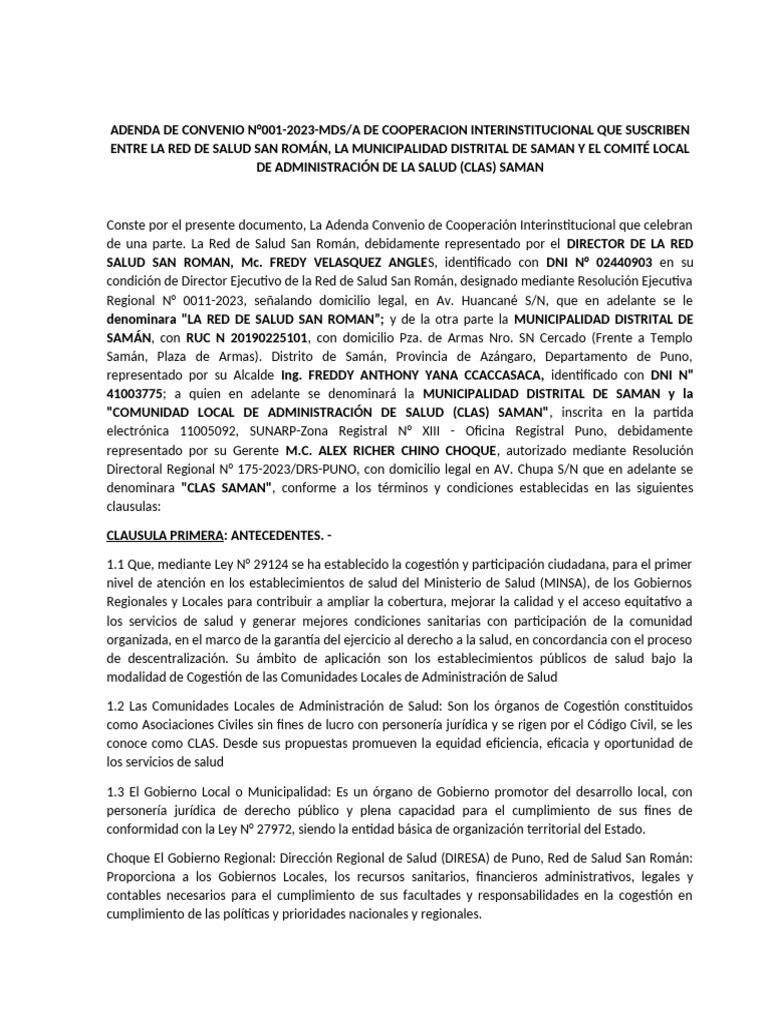 Adenda Convenio Salud Samán 2024 | PDF | Gobierno local | Justicia