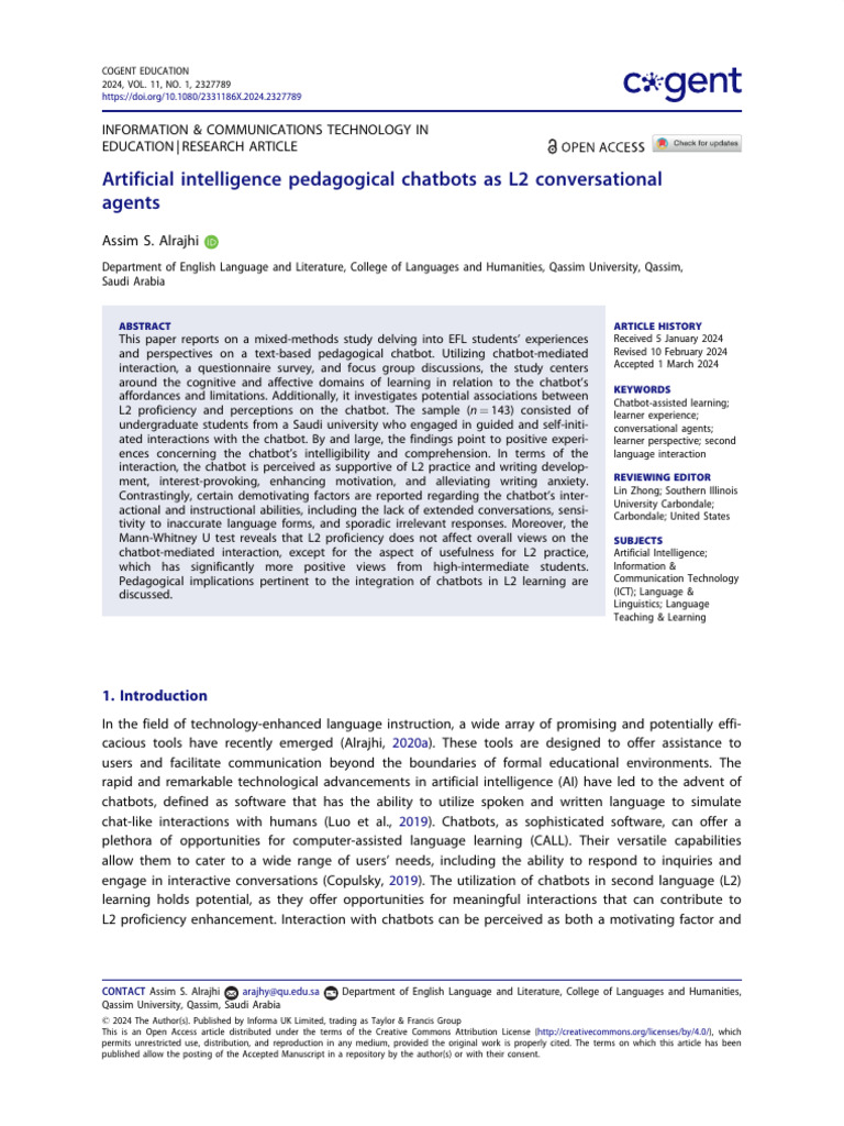 Chatbots in L2 Learning: Student Insights | PDF | Learning | Second ...