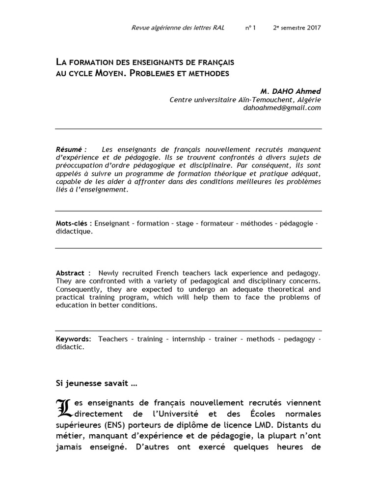 Formation des enseignants de français | PDF | Pédagogie | Apprentissage