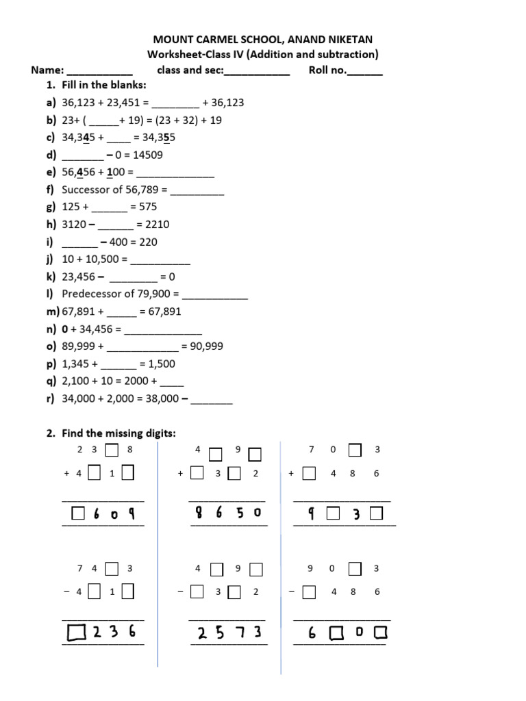 4-Add and Sub Worksheet | PDF