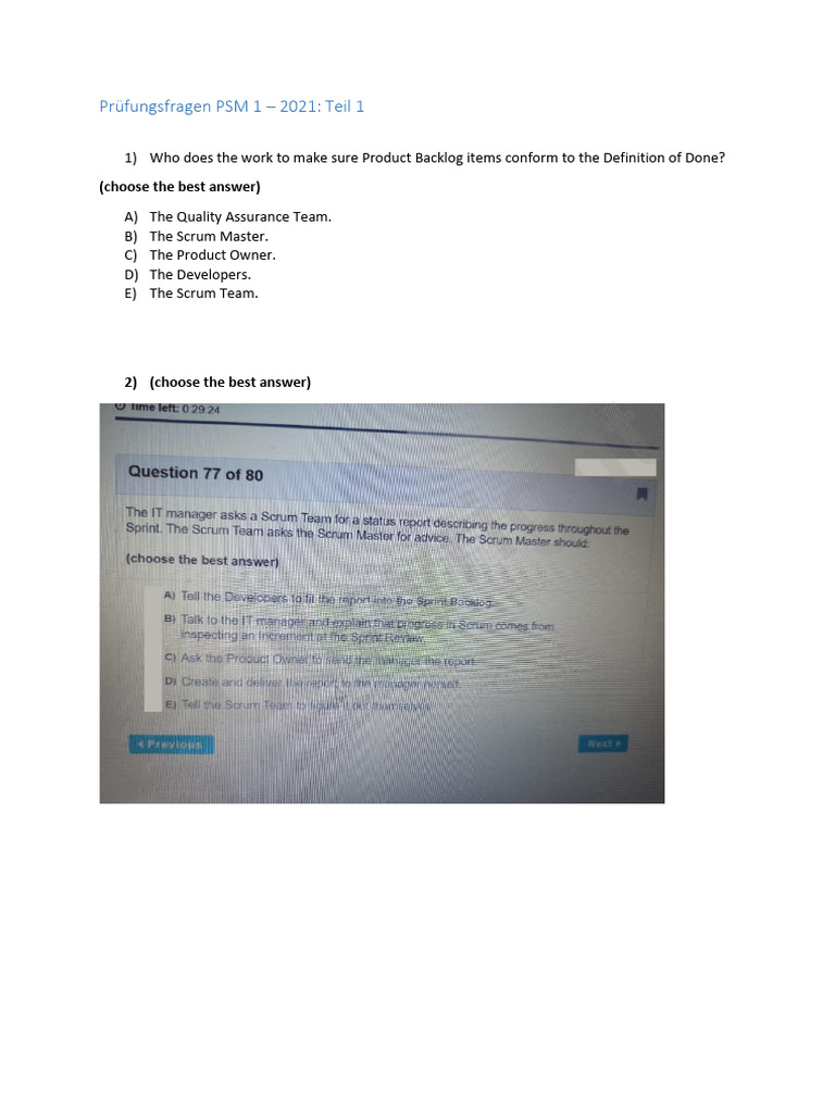 PSM 1 Exam Questions Overview | PDF | Scrum (Software Development ...