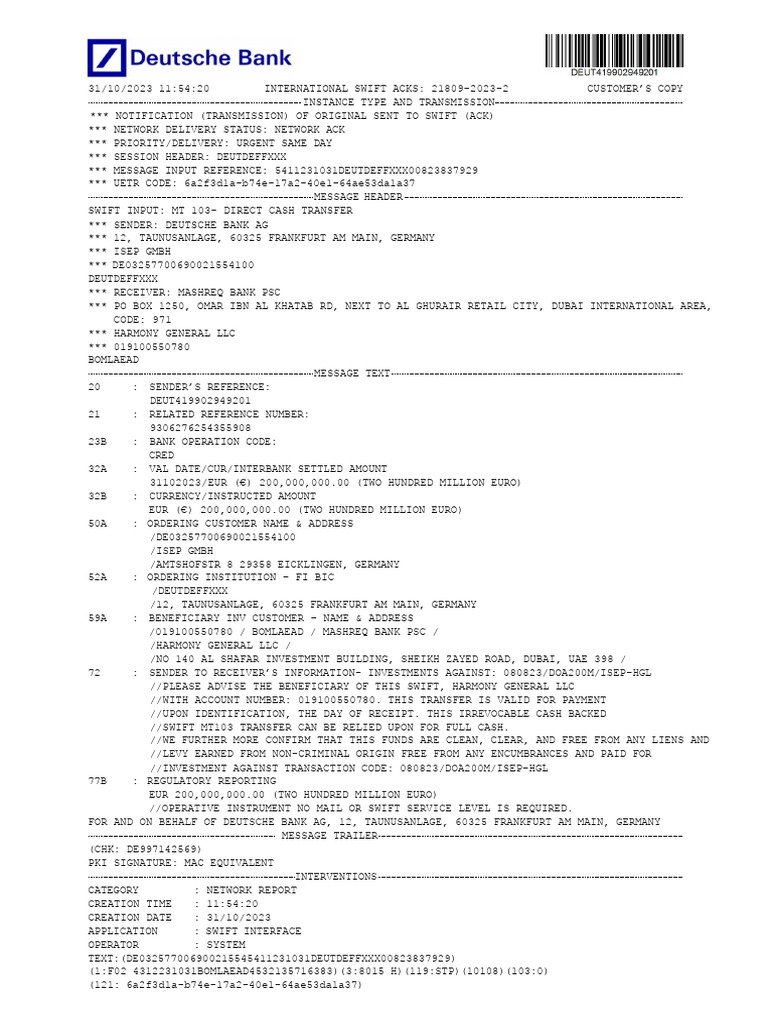 1896 Original Report Mt103DCT ISEP MASHREQ 200M 31102023 | PDF | Computing