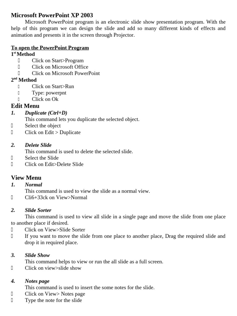 Microsoft PowerPoint XP 2003 Guide | PDF | Microsoft Power Point ...