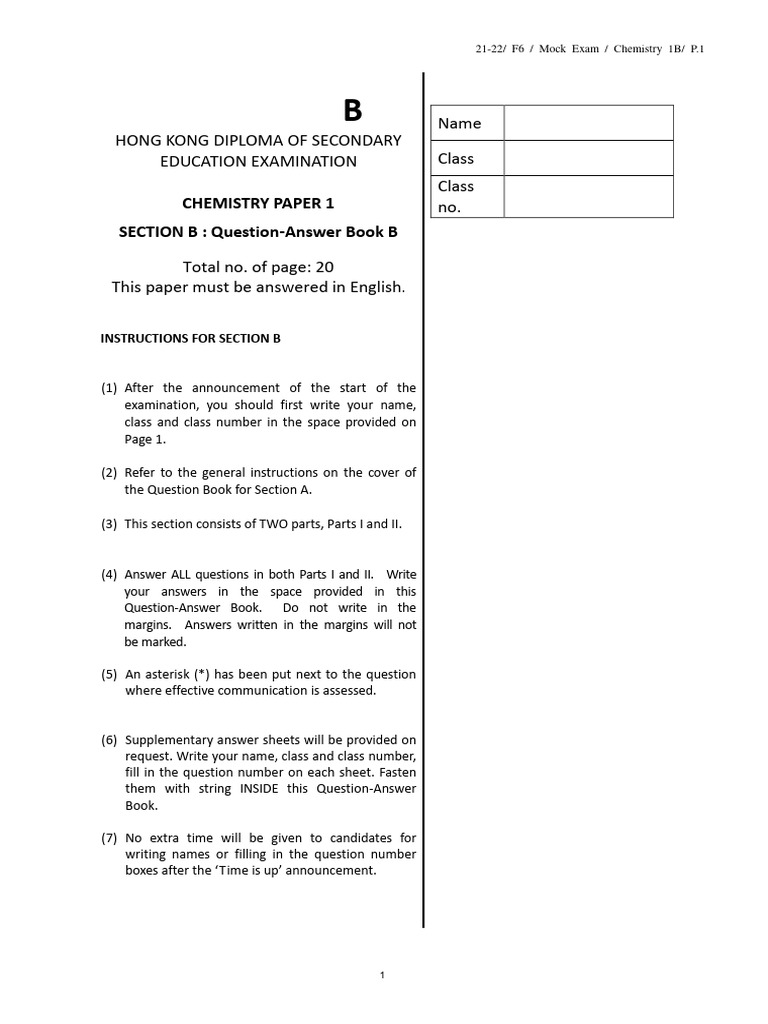Chemistry Mock Exam Paper 1B | PDF | Chemical Equilibrium | Chemical Bond