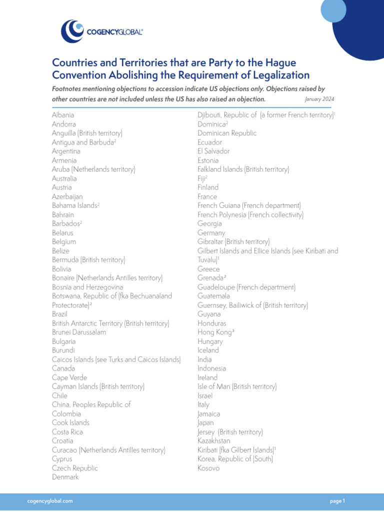 Hague Convention Countries 2024 List | PDF | Territories Of The United ...