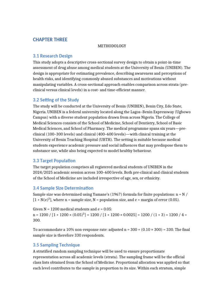 Drug Abuse Survey Methodology at UNIBEN | PDF | Sampling (Statistics ...