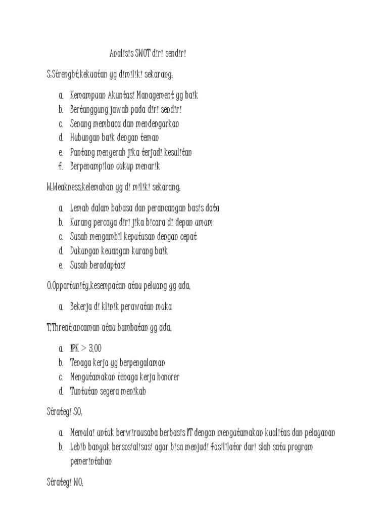 Contoh Analisis Swot Diri Sendiri Sebagai Mahasiswa Baru