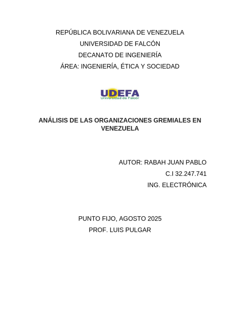 Análisis de Organizaciones Gremiales en Venezuela | PDF | Ingeniería ...
