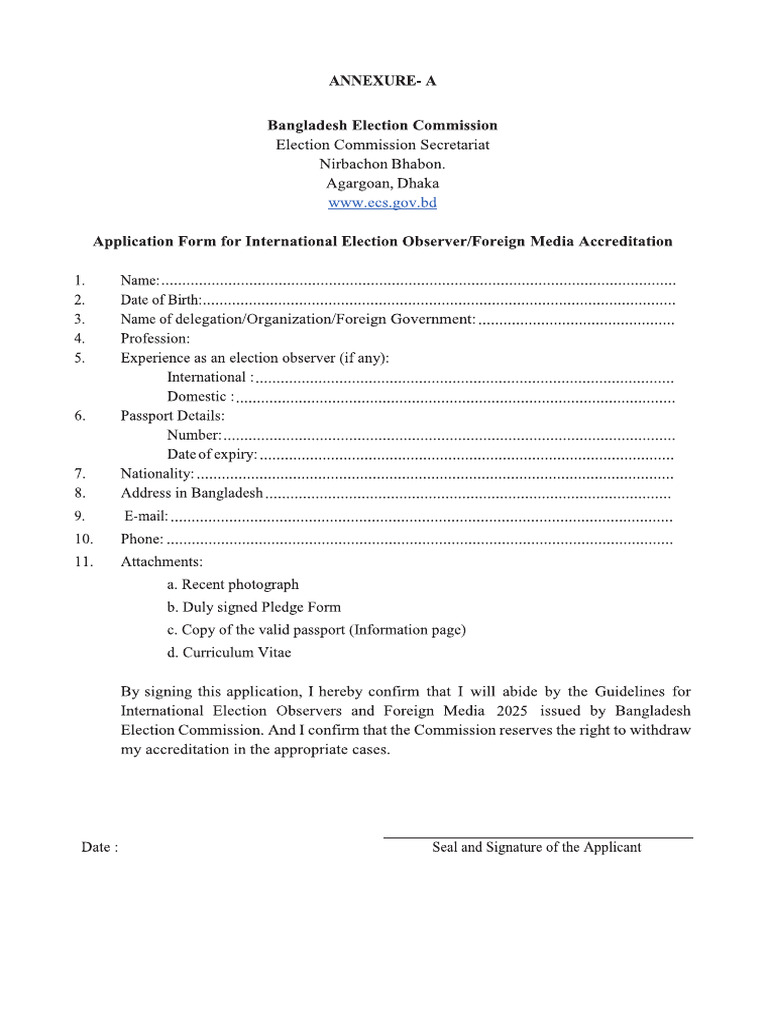 Application Form For International Election Observer-Foreign Media ...