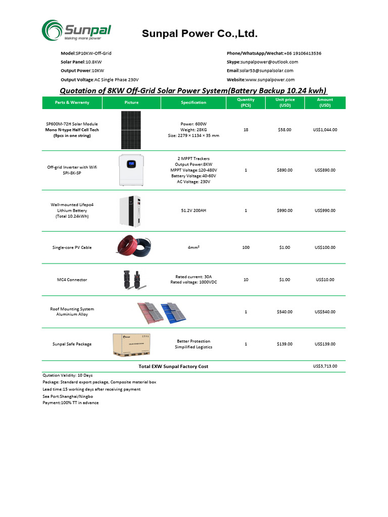 Off-Grid Solar Power System Quotation | PDF | Electric Power | Electricity