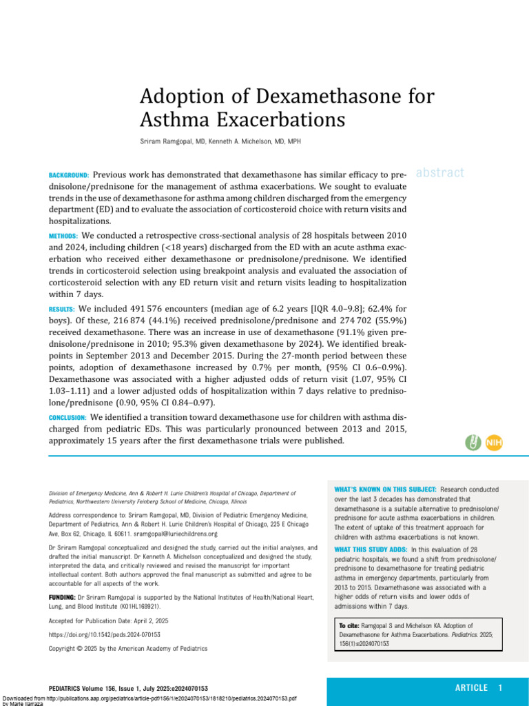 Dexamethasone Use in Pediatric Asthma | PDF | Adrenal Gland | Medical ...