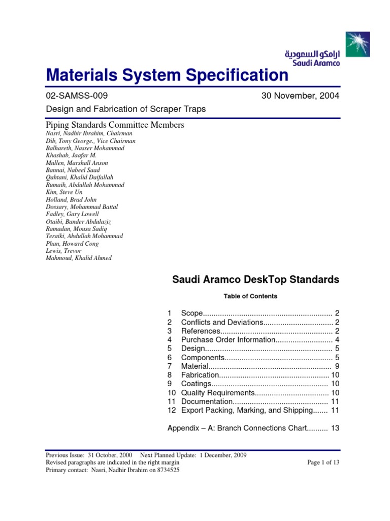 02 Samss 009 | PDF | Pipe (Fluid Conveyance) | Structural Steel