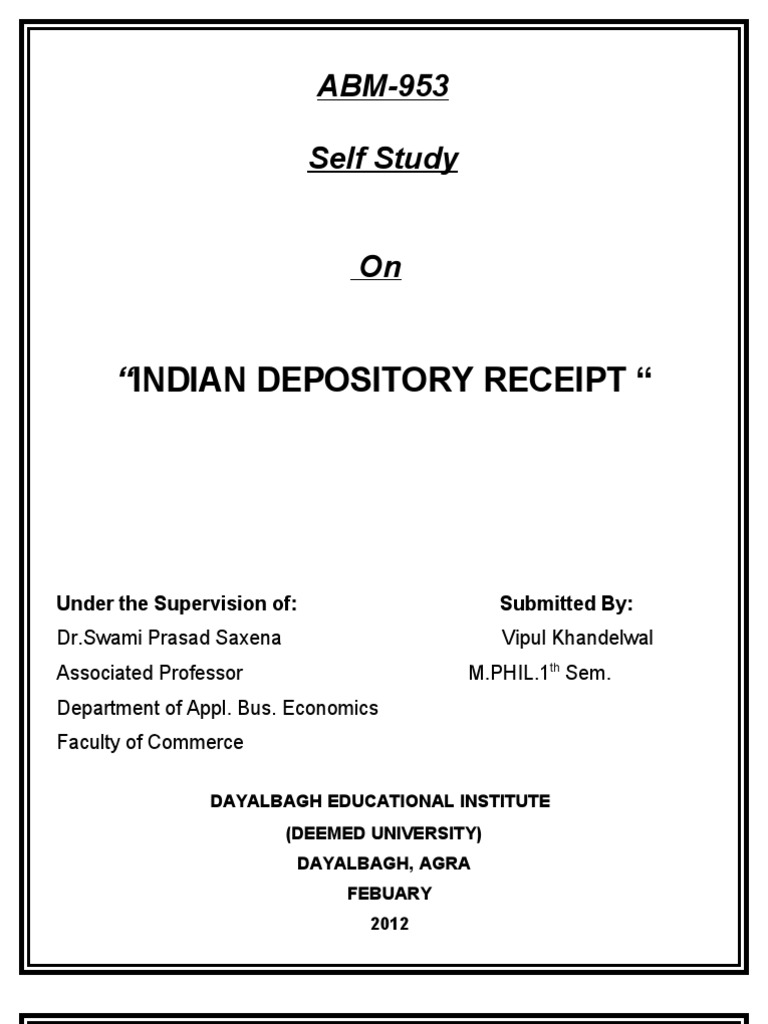 Indian Depository Receipt PDF Stock Market Equity Securities