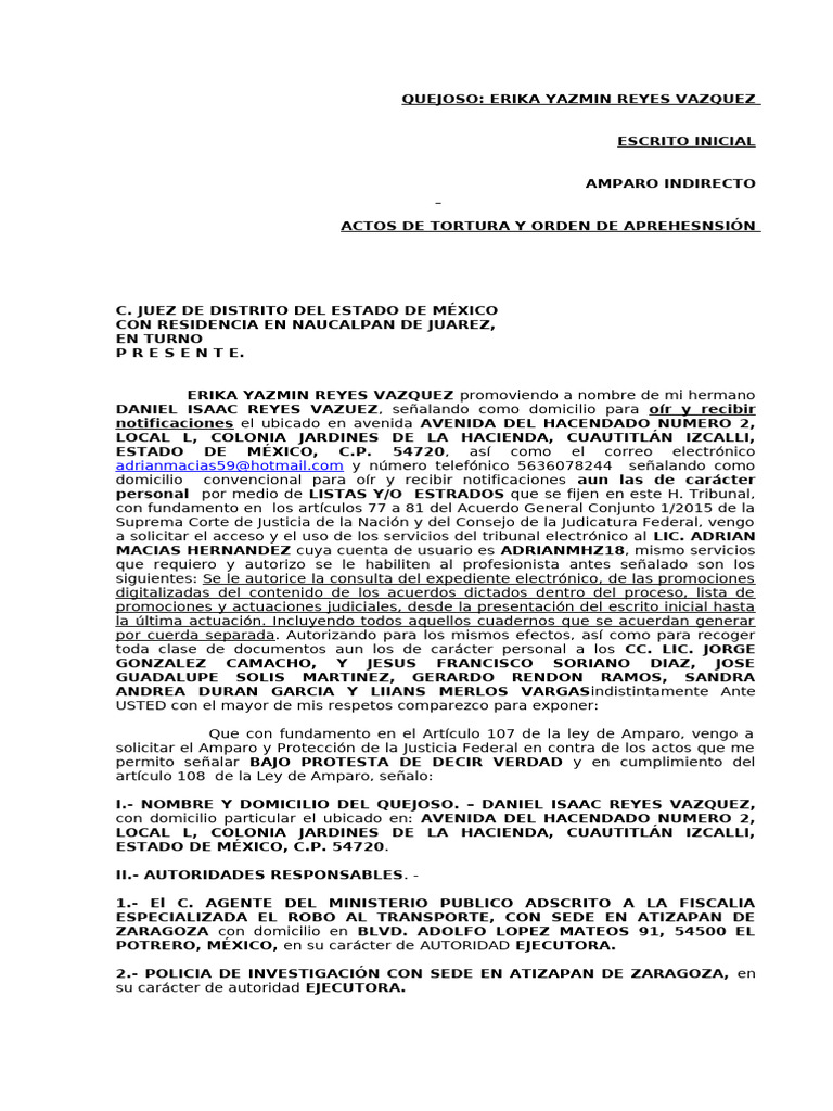 Amparo por Tortura y Orden de Aprehensión | PDF | Caso de ley | Violación