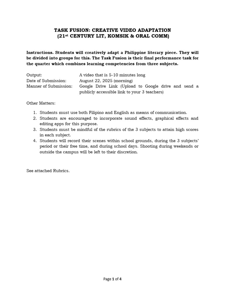 Creative Video Adaptation Task Guide | PDF | Nonverbal Communication ...