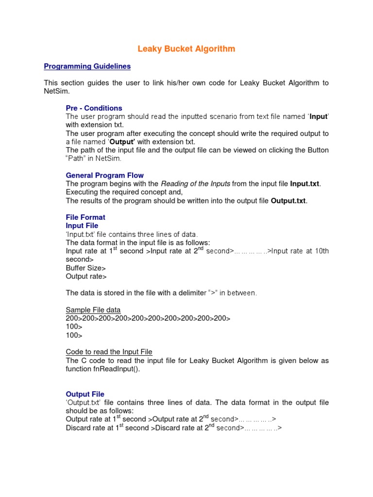 Leaky Bucket Algorithm PDF Input/Output Computer File