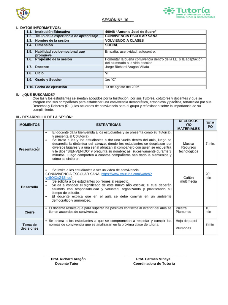 Convivencia Escolar Sana en Clases | PDF | Salón de clases | Maestros