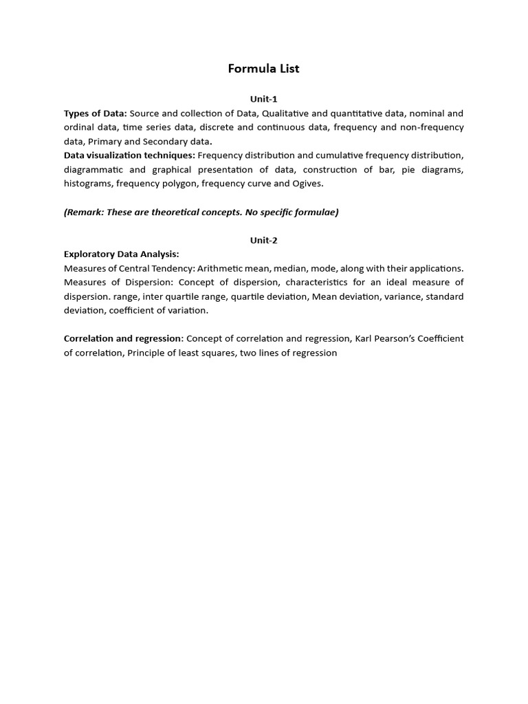 Data Handeling Formula List | PDF