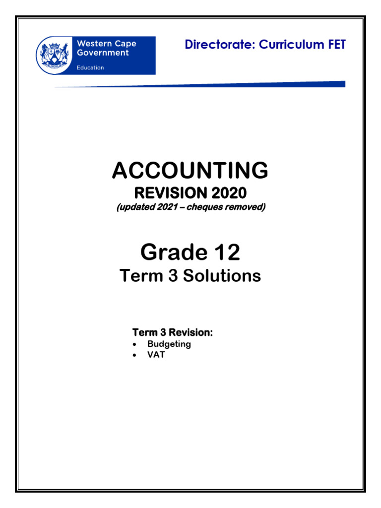 Grade 12 Accounting Term 3 Solutions | PDF | Value Added Tax | Finance ...