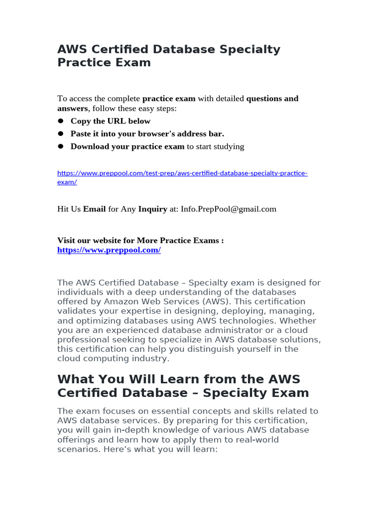 AWS Certified Database Specialty Practice Exam | PDF | Cloud Computing ...