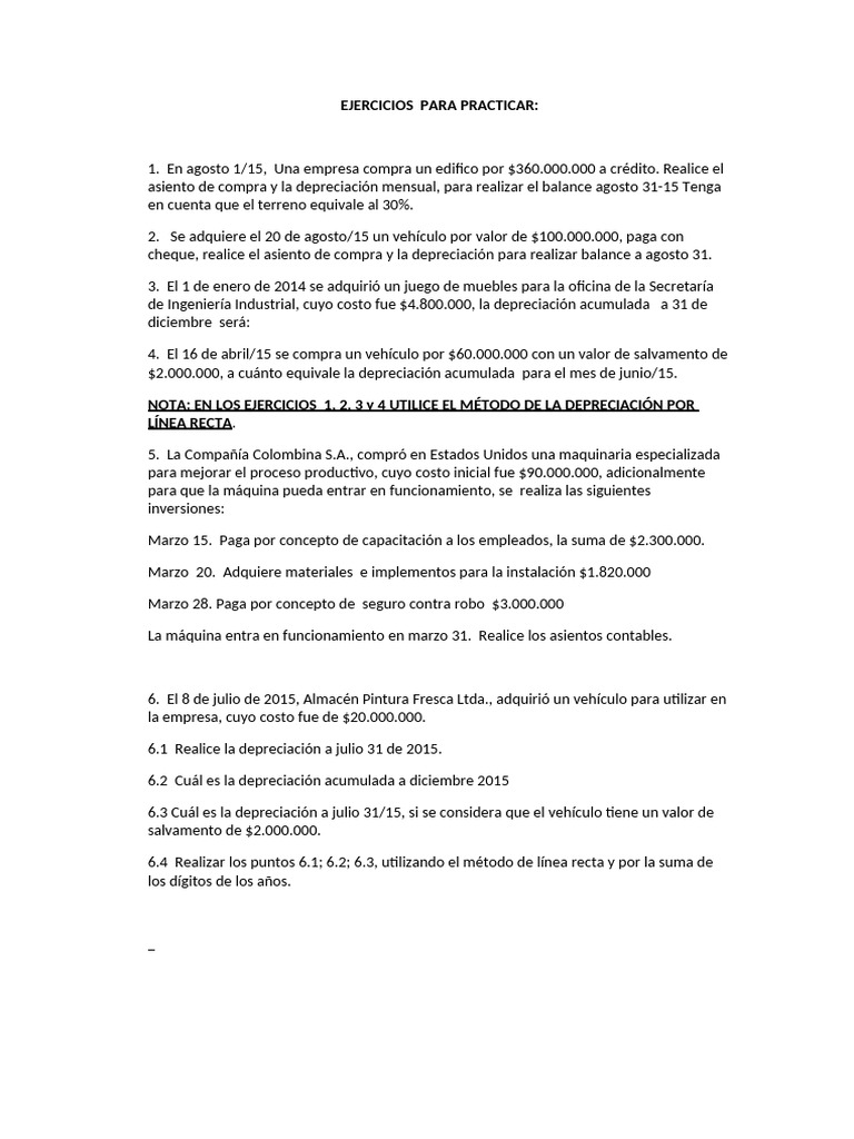 Ejercicios de Contabilidad y Depreciación | PDF