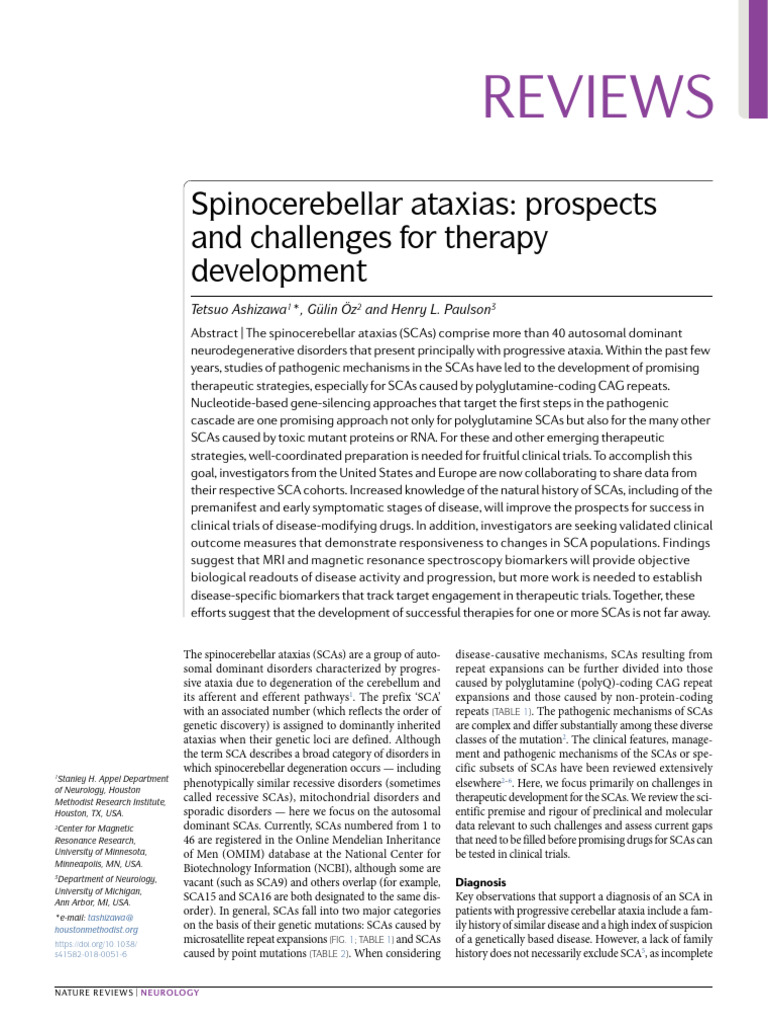 Spinocerebellar Ataxias - Prospects and Challenges For Therapy ...