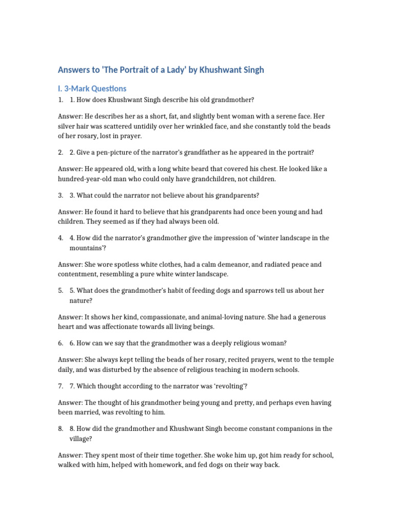 Answers to Portrait of a Lady Questions | PDF | Prayer