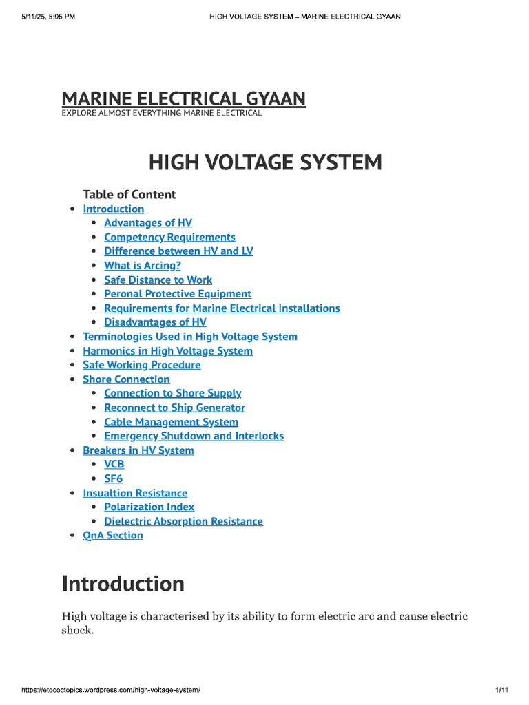 High Voltage System | PDF