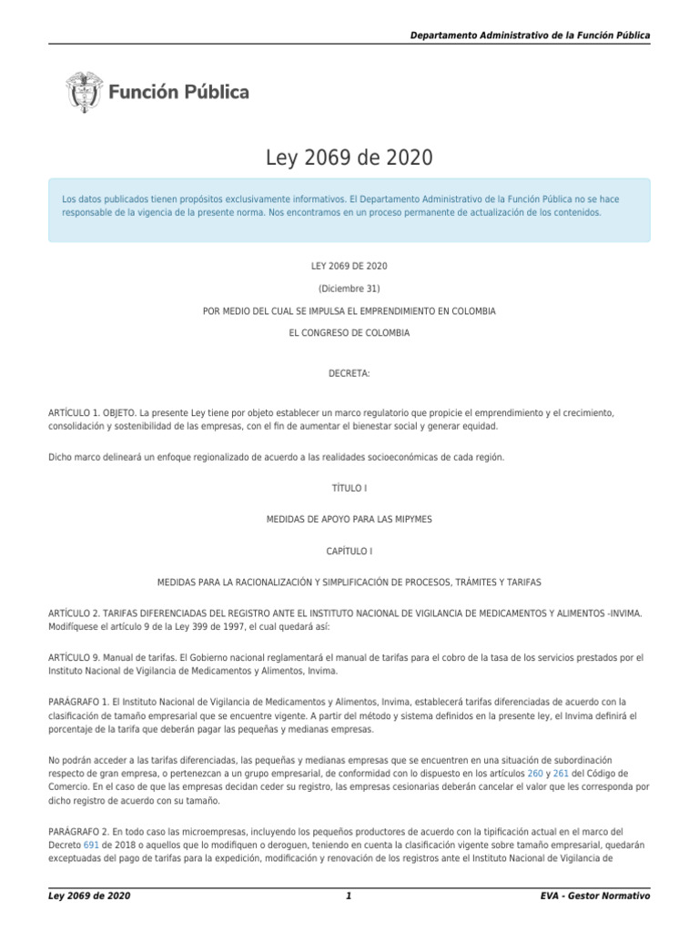 Ley 2069 de 2020 | PDF | Cooperativa | Estado financiero