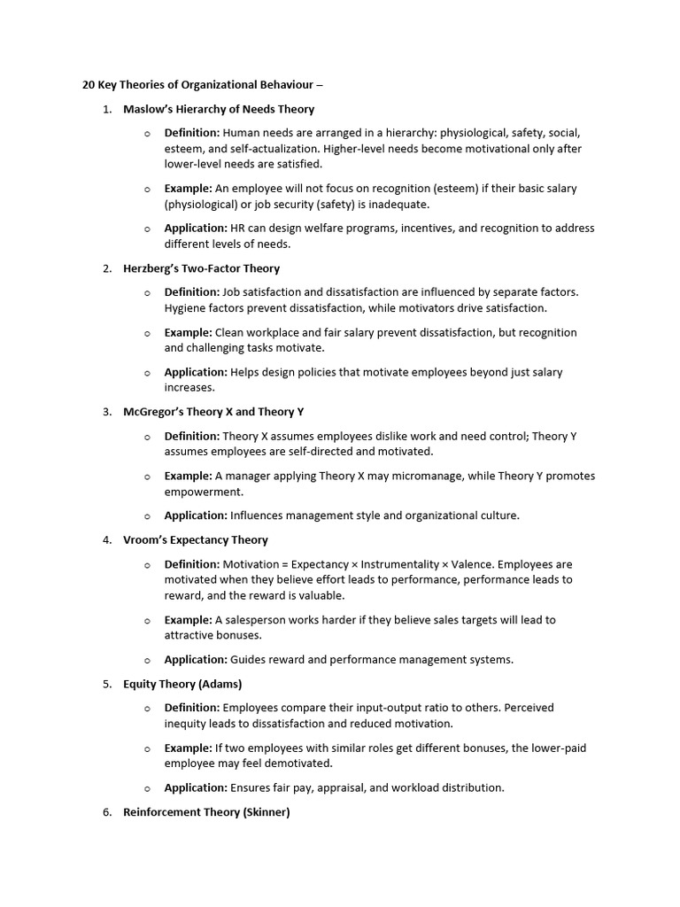 20 Key Theories of Organizational Behaviour | PDF | Motivational ...