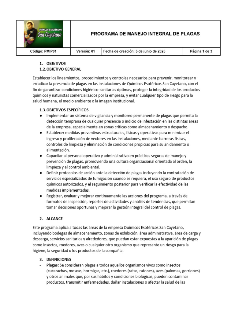 Programa Integral de Manejo de Plagas | PDF | Control de plagas | Plaga ...