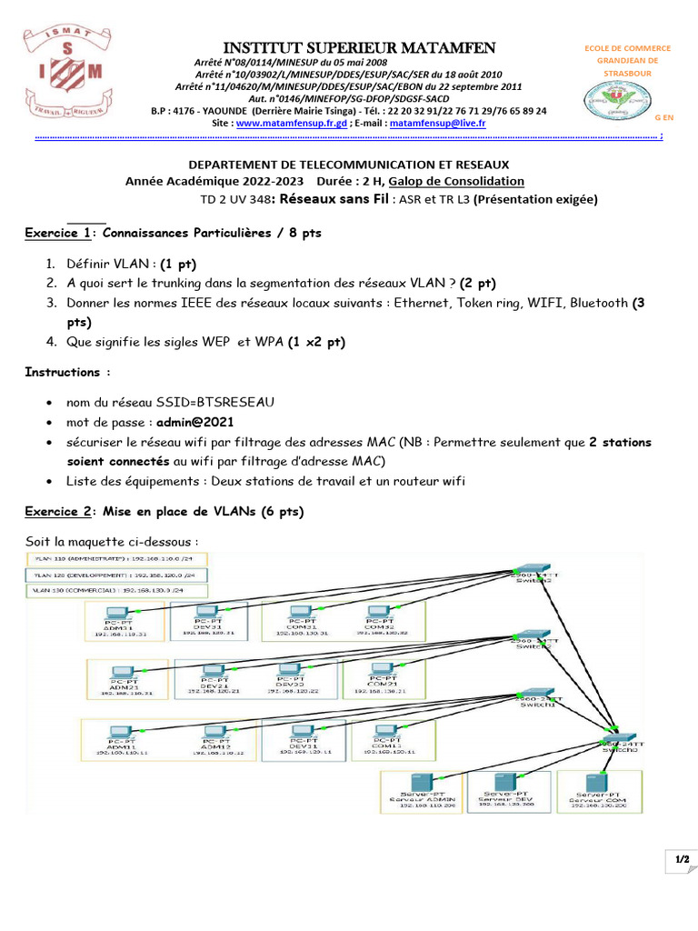 Réseaux sans Fil et VLANs : TD 2022-2023 | PDF | Wi-Fi | Protocoles de ...