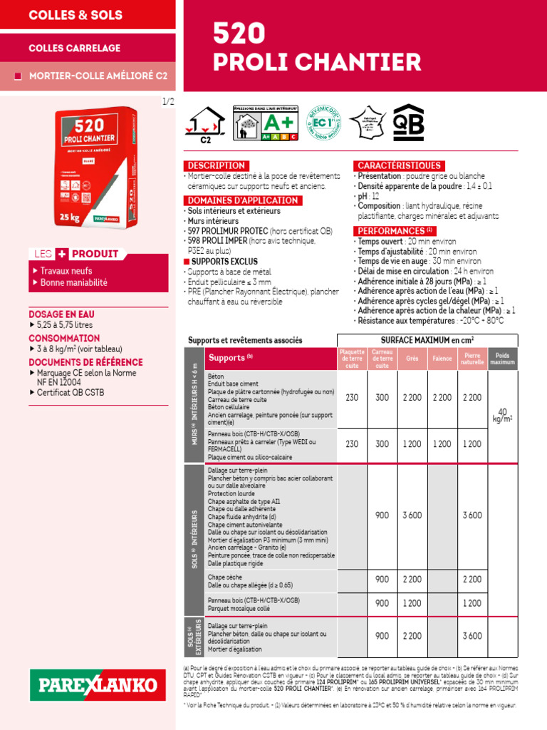 Mortier-colle C2 pour carrelage 520 | PDF | Matériaux