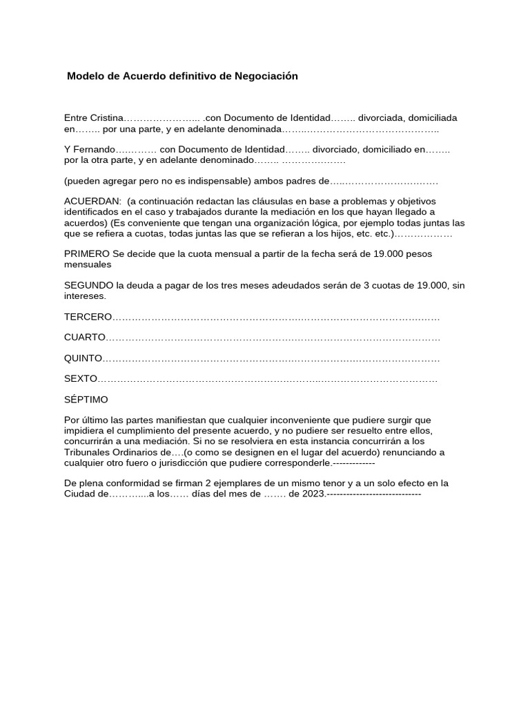 Modelo de Acuerdo Definitivo de Negociación | PDF