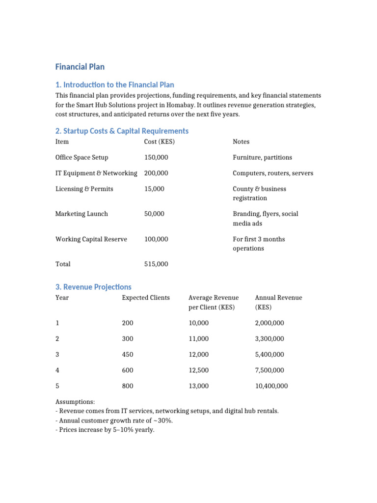 Financial Plan | PDF | Equity (Finance) | Revenue