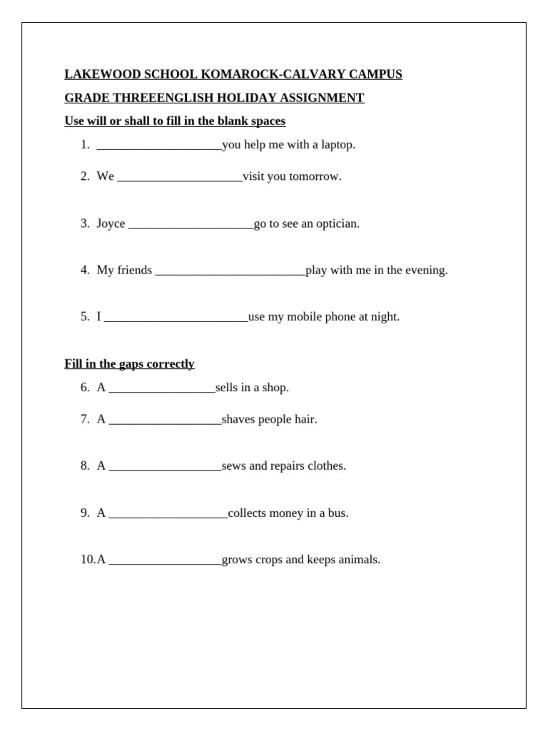 English Holiday Assignment 2025 | PDF