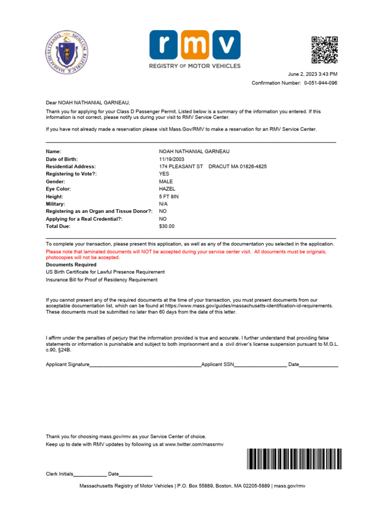 Class D Permit Application Confirmation | PDF