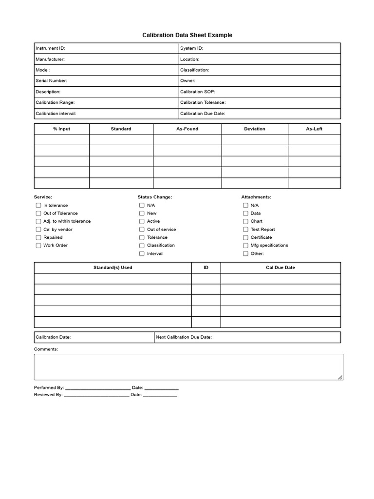 Calibration Data Sheet Template | PDF