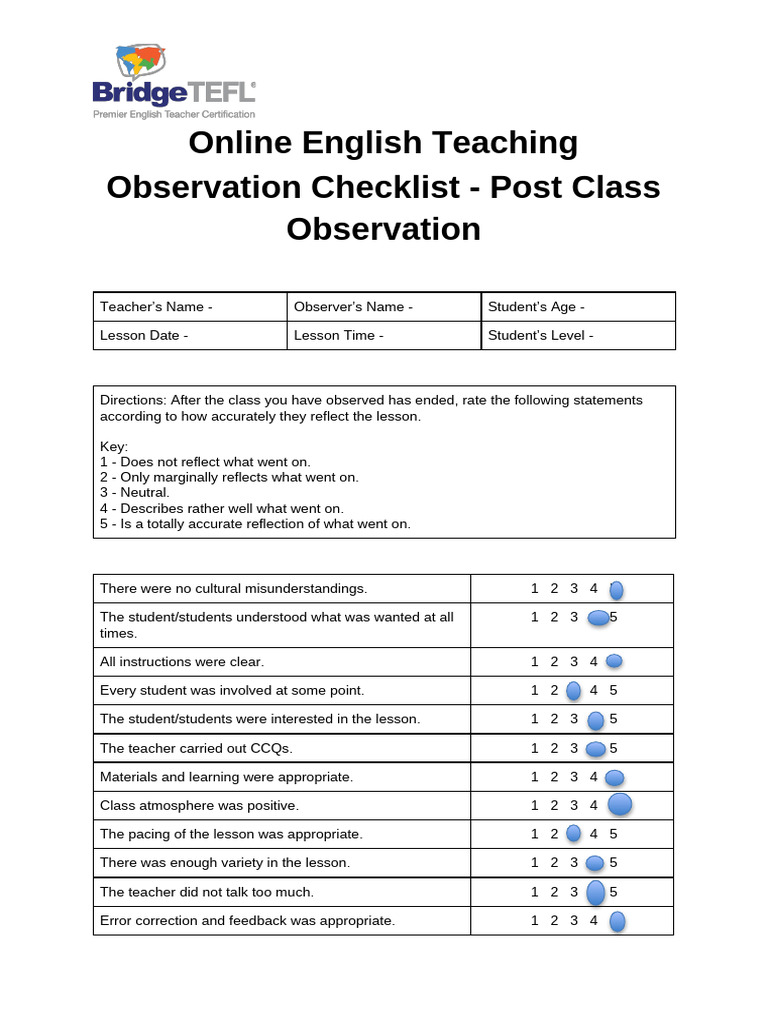 Online English Teaching Checklist | PDF | Teachers | Teaching