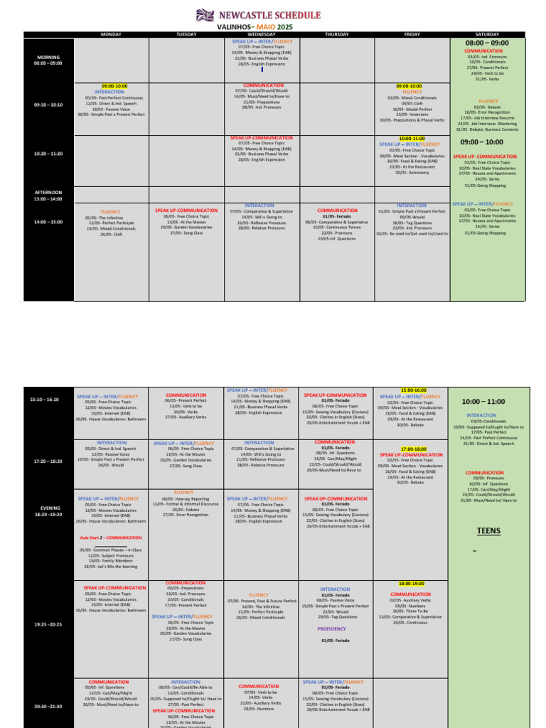 Valinhos English Classes Schedule May 2025 | PDF | Verb | English Language