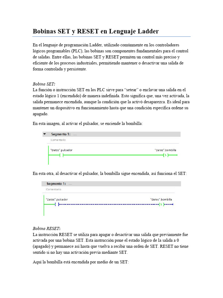 Bobinas SET y RESET en Ladder PLC | PDF | Controlador lógico ...