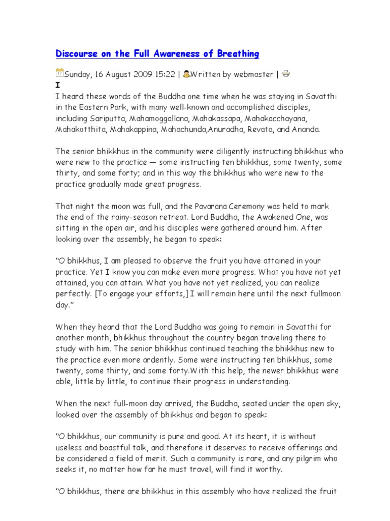 Discourse On The Full Awareness of Breathing | PDF | Mindfulness ...