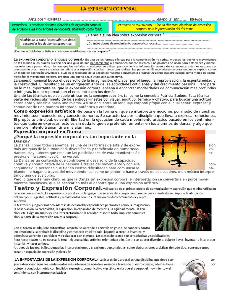 Importancia de la Expresión Corporal en Danza | PDF | Lenguaje corporal ...