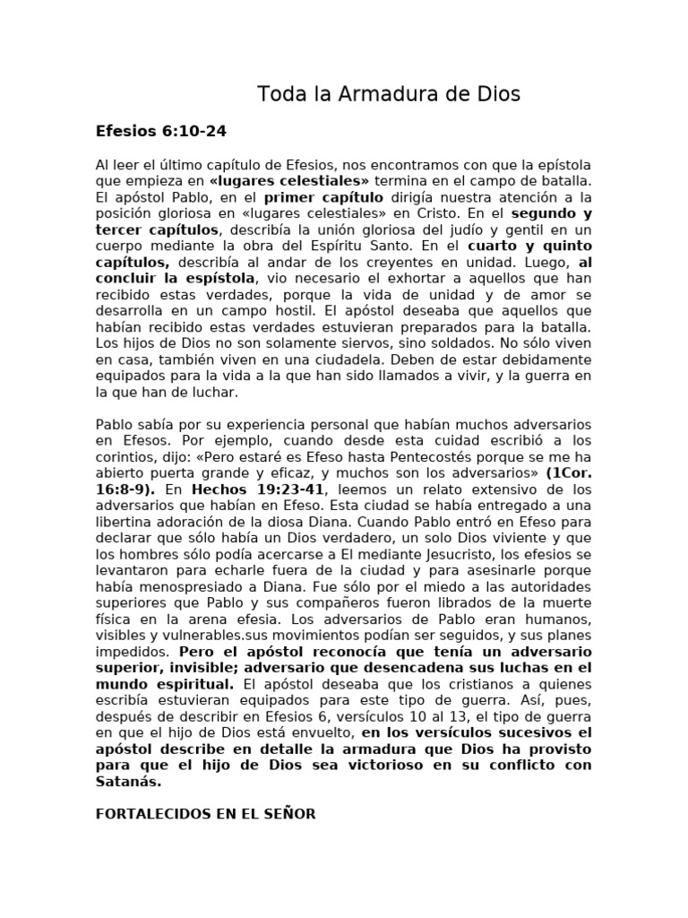 La Armadura de Dios en Efesios 6 | PDF | Pablo el apóstol | Satán