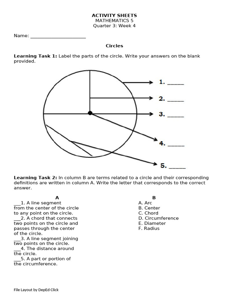 Grade 5 Circle Worksheet with Answers | PDF